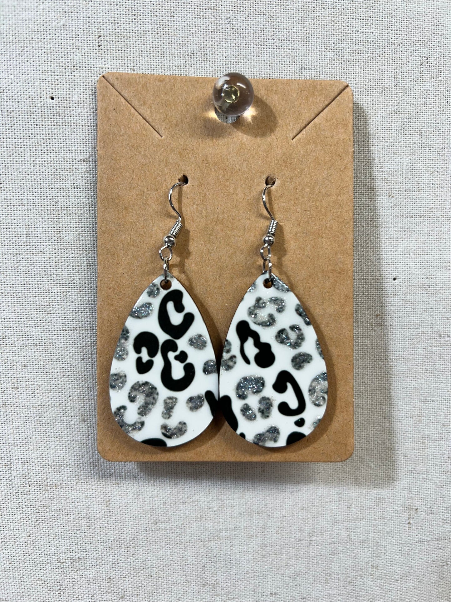 Cheetah Print Silver Glitter Earrings